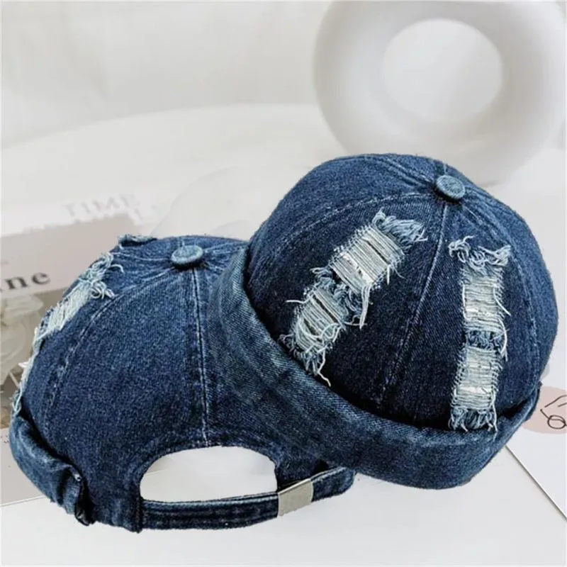 قبعة صغيرة من قماش الدنيم المتعثر - قبعة هيب هوب كاجوال عصرية للجنسين ممزقة للرجال والنساء