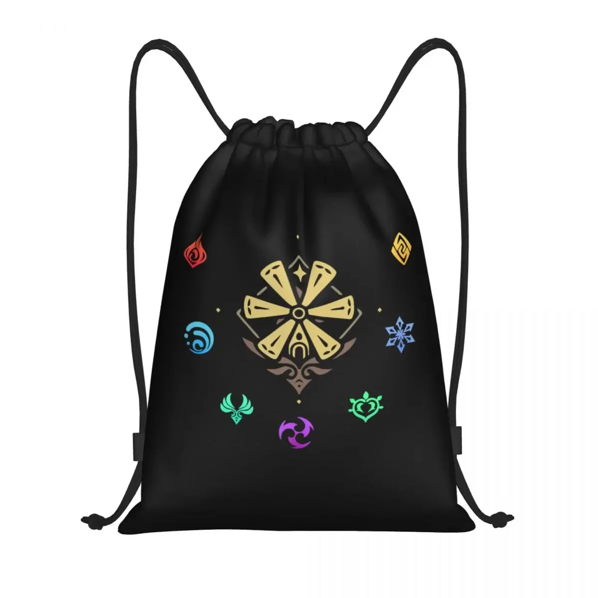 Genshin Impact Elements Drawstring Backpack Sports Gym Bag for Men Women Anime Game Shopping Sackpack