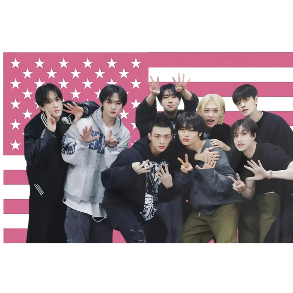 Stray Kids Concert Banner 1-Piece Pink American Flag Design Durable Wall Decor for 8-Member Fan Events & Home Decoration