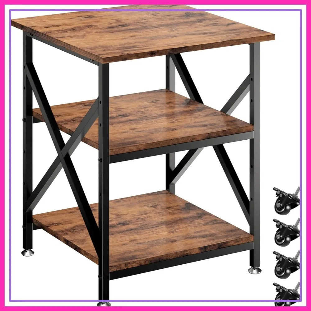 

3 Tier Printer Stand with Wheels, Height Adjustable Shelf, Large Rolling Cart for Home Office, Vintage Brown