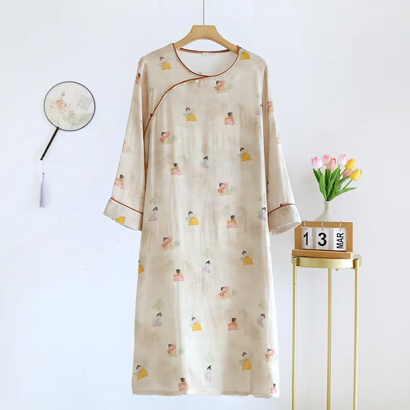 New Chinese Style Ancient Style Sleeping Dress For Women Spring Summer Thin Chinese Style Hanfu Long Loose Fitting Home Dress