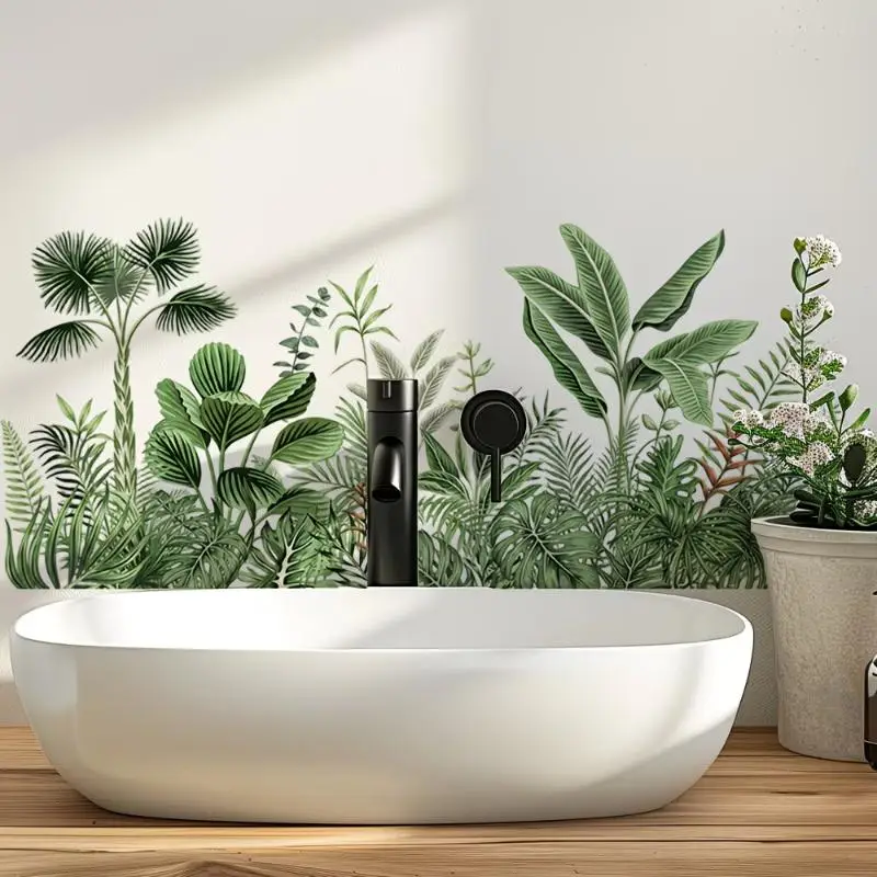 Frisches Blumenmuster, Wandaufkleber für den Waschbeckenbereich, Badezimmer-Wanddekoration, selbstklebender, abnehmbarer, wasserfester Aufkleber