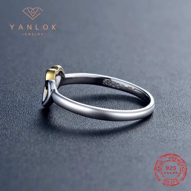 YANLOK Bands Jewelry Double Hearts silver rings Soild 925 sterling silver Heart Ring 2017 Collection Summer for women Gift