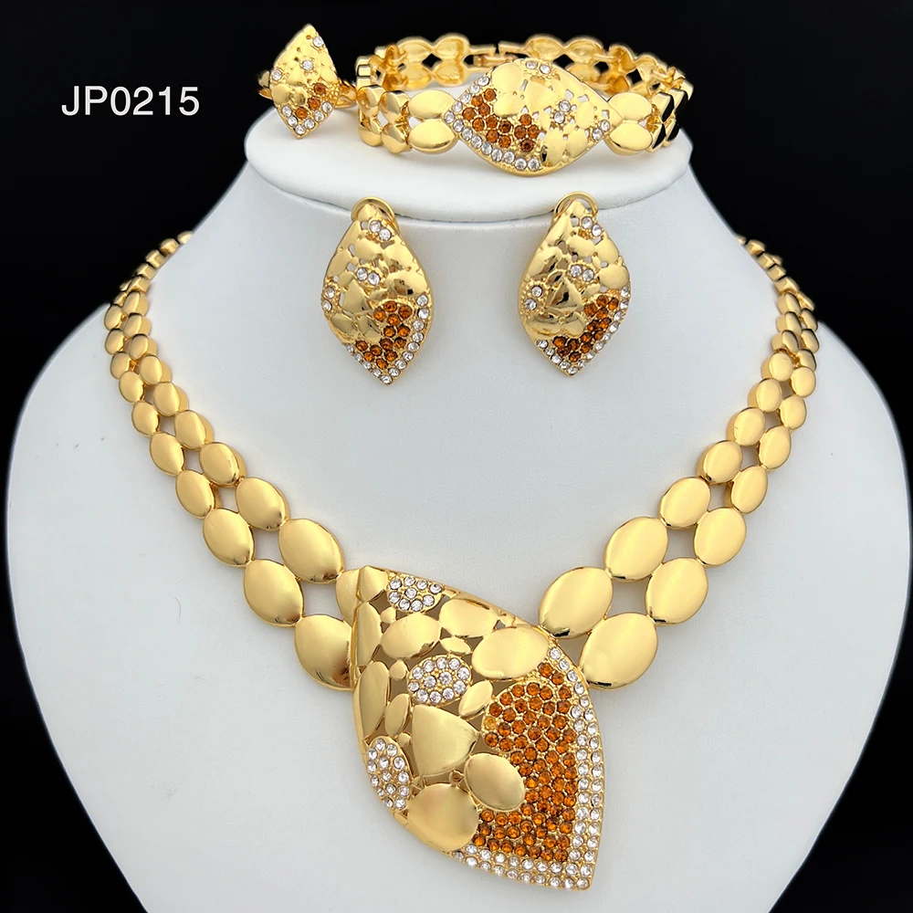 Quality Women Jewelry Sets Luxury Design Dubai Trending Gold Color Necklace Earrings Ring Bracelet Wedding Party Gift