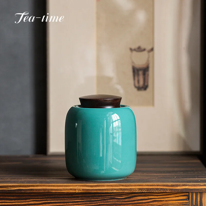 Coral Turquoise Glaze Ceramic Tea Can Sealed Pot Pu'er Tea Pot Household Convenient Tea Caddy Containers Tea Storage Pot Jar