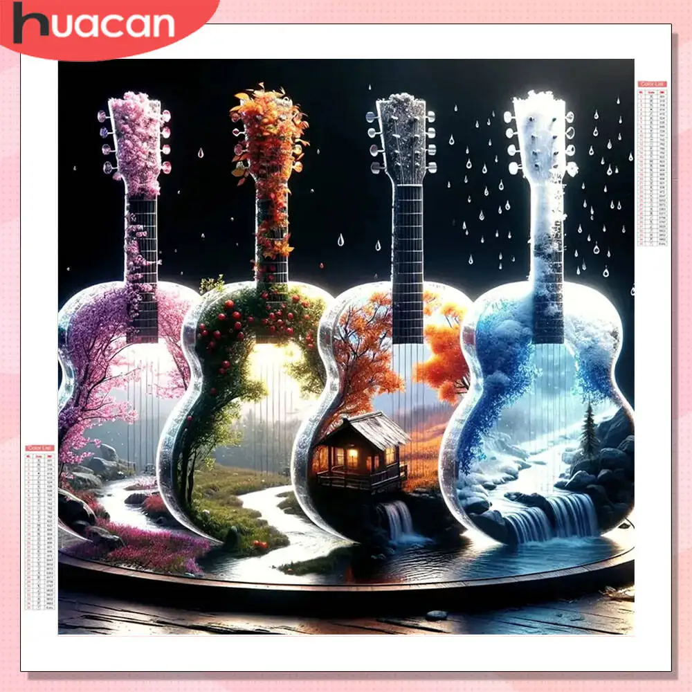 

HUACAN алмазная живопись скрипка пейзаж полная круглая дрель декор для дома Алмазная мозаика дом озеро вышивка крестиком