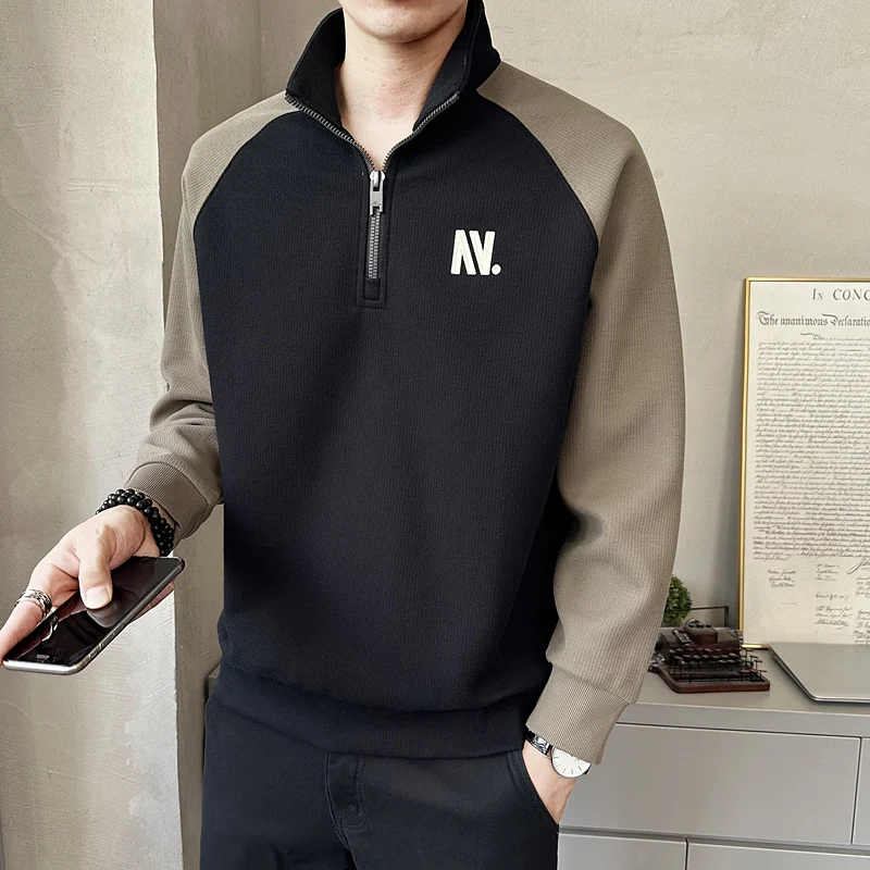 

Модная повседневная свободная мужская футболка-поло с воротником-стойкой, дышащая хлопковая футболка с длинным рукавом для ношения под одеждой