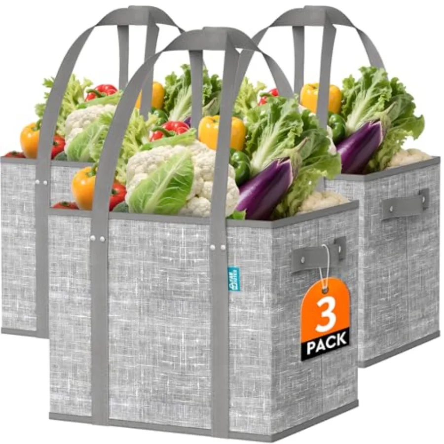 

Многоразовые сумки для продуктов, большие складные сумки-шопперы с усиленными ручками и жестким дном, набор из 3 штук