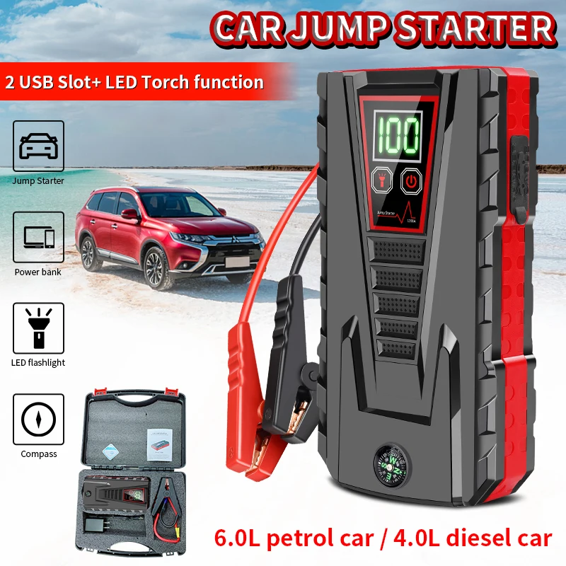 22000mAh Portable Car Jump Starter Power Bank Car Booster Charger 12V Starting Device Petrol Diesel Car Emergency Booster