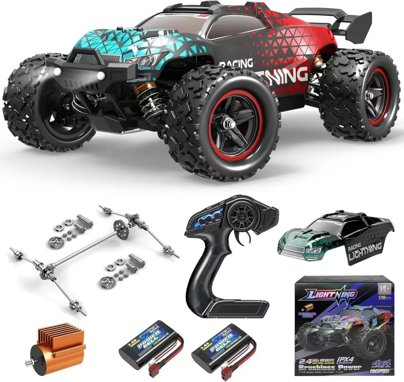 Brushless RC Cars 1:18 Remote Control Car for Adults & Boys, 50+KPH High Speed Fast 4WD Off-Road RC Truck, 4X4 RC Car Waterproof