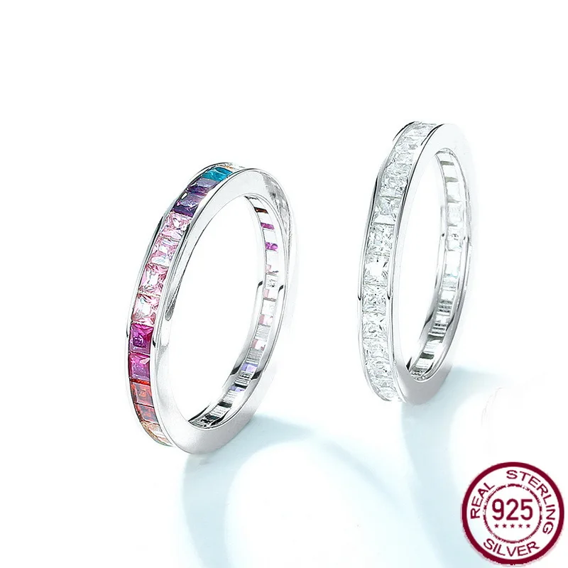 

New S925 pure silver summer brilliant zirconia inlaid with colorful treasures, light luxury and simple ring, wedding jewelry