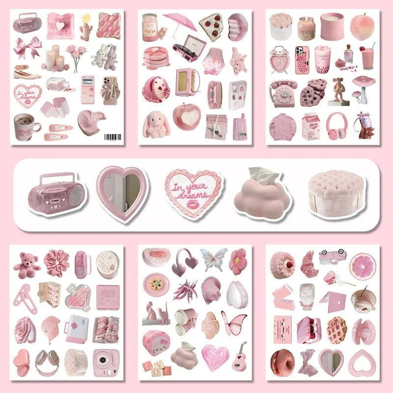 100PCS Cute Pink 3D Small Items Colorful Graffiti Stickers for Helmet Bicycle Hand Account Pencil Case Decals
