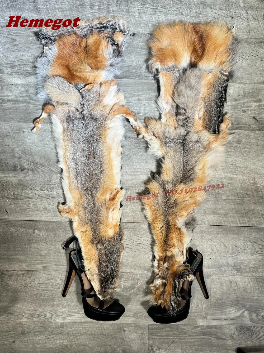 Black Puttee Real Fur Sandals Cross Strappy Open Toe Platform Women's Sandals Stiletto High Heels Patchwork Runway Shoes Lace-Up