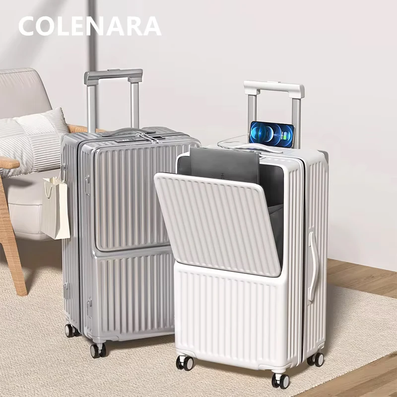COLENARA USB Charging Suitcase Front Opening Laptop Cart Case Cart Style Travel Bag 24