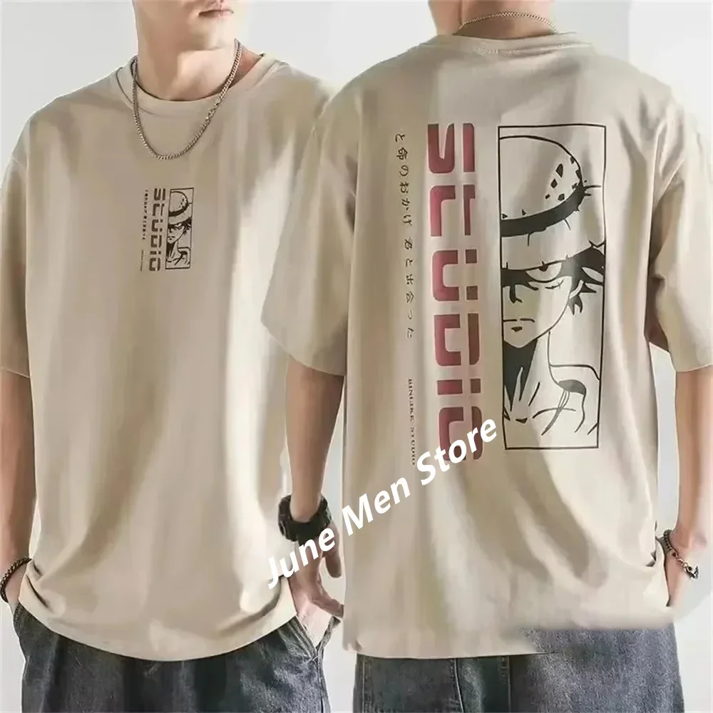 

Japanes One Piece Cotton Luffy Tshirt Top Men Cotton T Shirt Summer Women Men Cotton Oversized Tshirt For Men Clothes