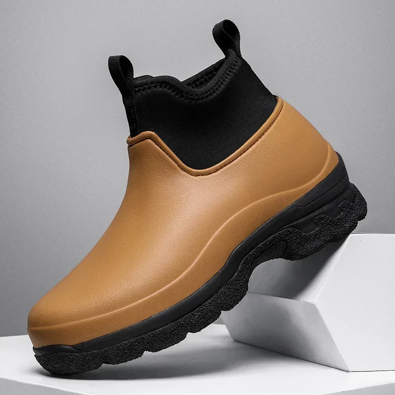 

Kitchen Shoes Outdoor Versatile Wear Resistant and Oil Resistant Short Rain Boots for Men's Waterproof and Anti Slip Zapatillas