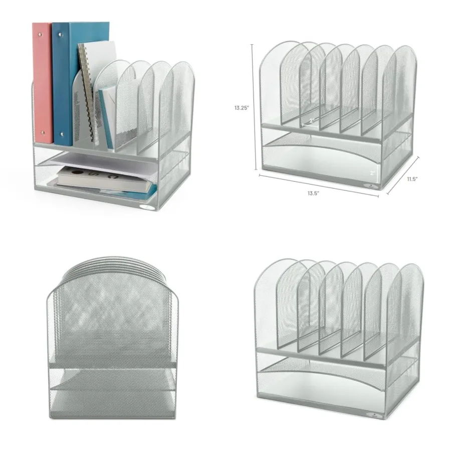 

Onyx Desk Organizer with 6 Vertical and 2 Horizontal Trays, File Organizer for Home, Office, Classroom and More, Steel Mesh Con