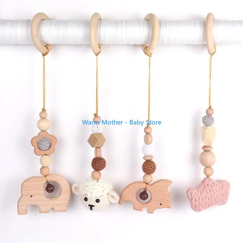 

4Pcs Newborn Wooden Beads Ring Teether Molar Rattle Baby for Play Gym Frame Pend 57QE