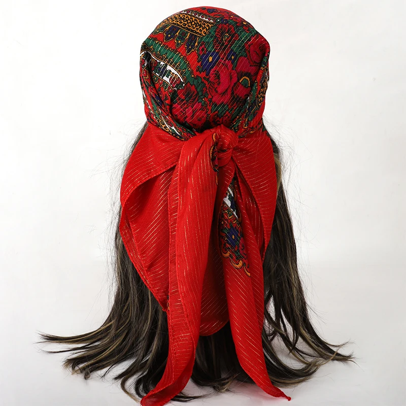 70*70cm Russian Flower Printed Square Cotton Scarf Women Bandana Scarves Boho Style Thin Warm Sunscreen Headscarf Hijab