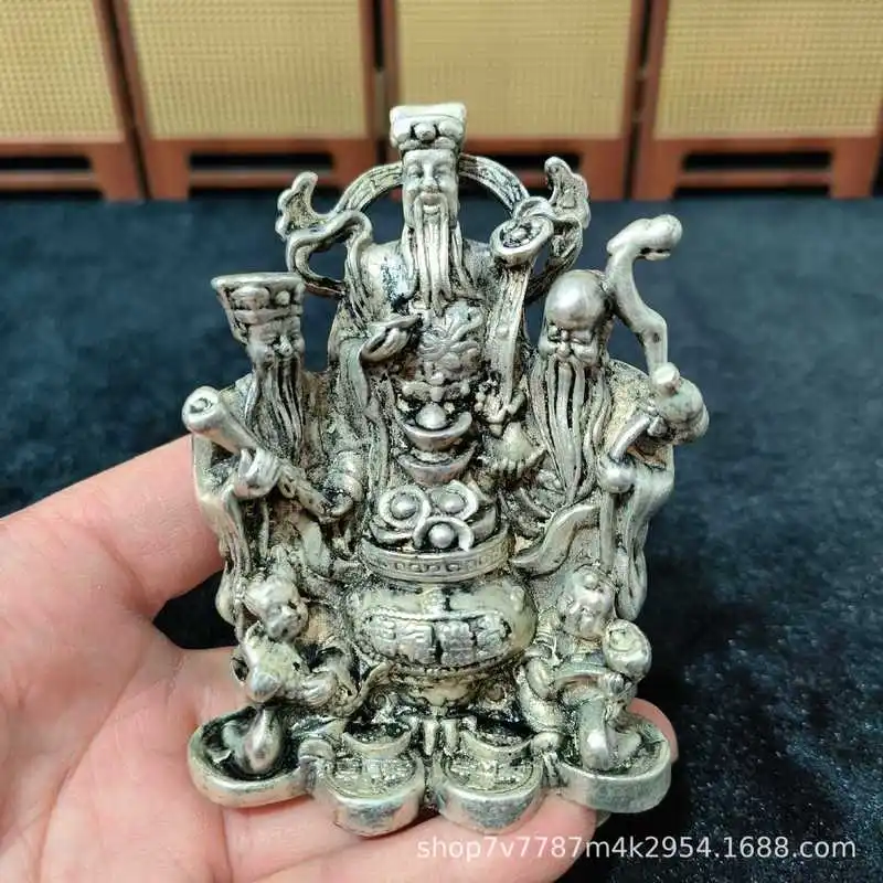 Brass craft piece, silver-plated, symbolizing fortune, longevity, and prosperity, three-star home decoration ornament