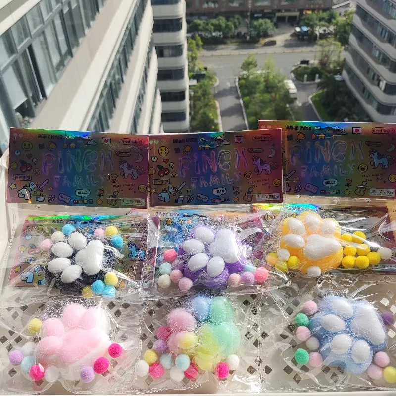 

Cat's Paw with Fur Stress Relief Squishy Toy Fidget Toy Mini Kawaii Plush Cat Paw Silicone Small Cat Paw Cute Pink Cat Foot