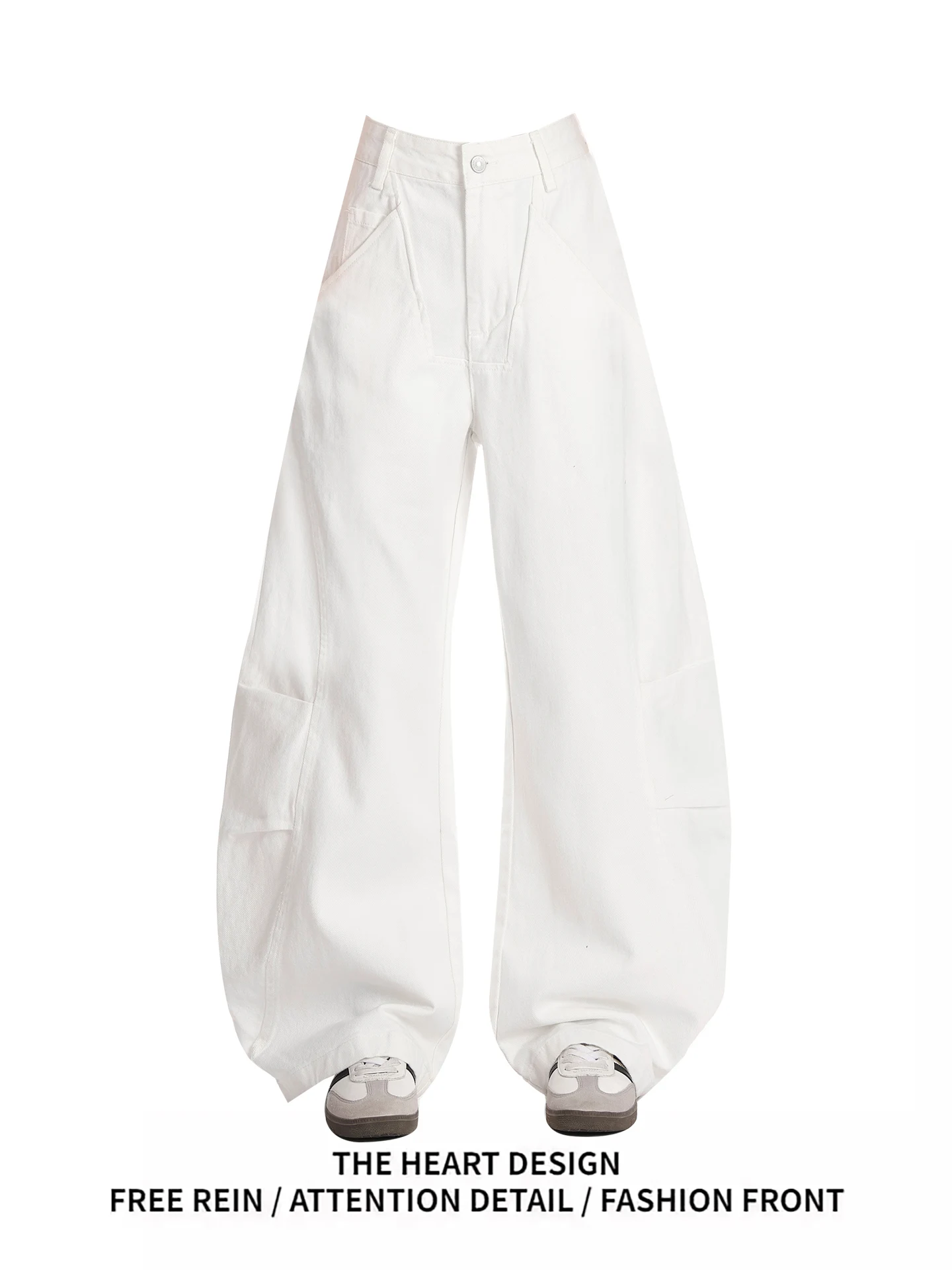 

Retro American White Curved Knife Jeans Women's Autumn Winter New Design Folded Loose Banana Scythe Pants High Waist Wide Leg