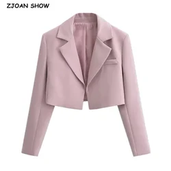 Autumn Notched Collar Open Stitching Blazer Vintage Women Full Sleeve High Waist Short Suit Cool Girl Coat Outwear