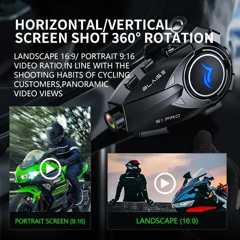 S1 pro capacete da motocicleta fone de ouvido bluetooth 1080p hd câmera sem fio lente super grande angular ip66 à prova dip66 água wi fi gravador de vídeo