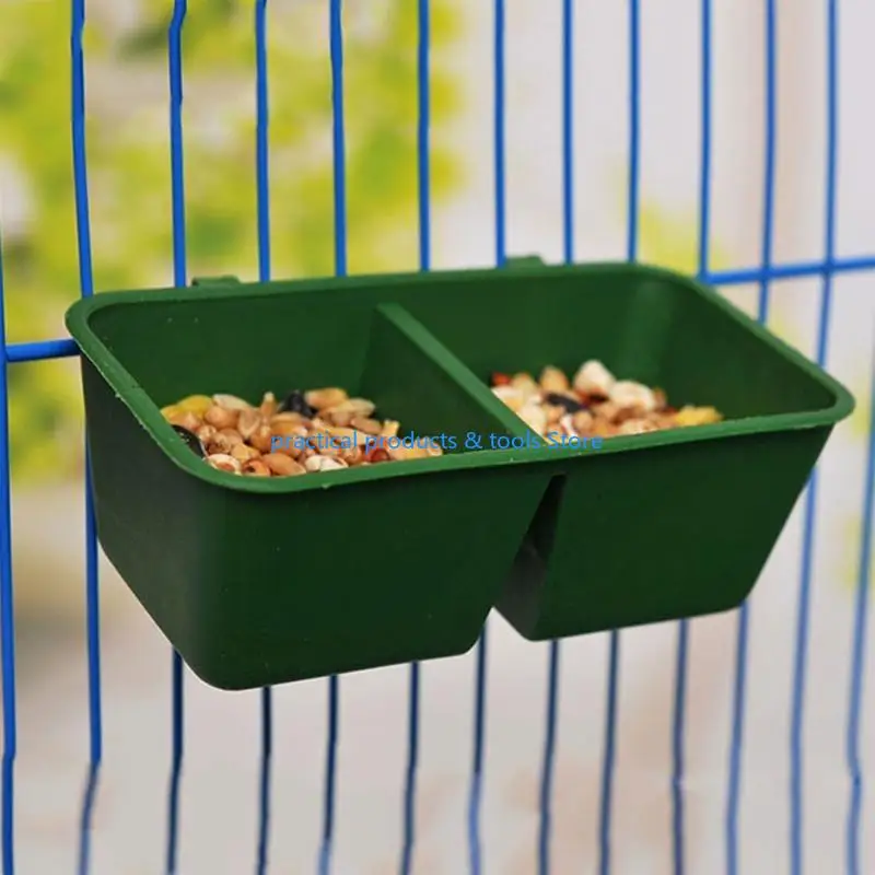 77JB Bird Feeder Conjoined 2-Cup Design Drinking Water Cups for Chickens Quails Plastic Hanging Bowls with Hooks