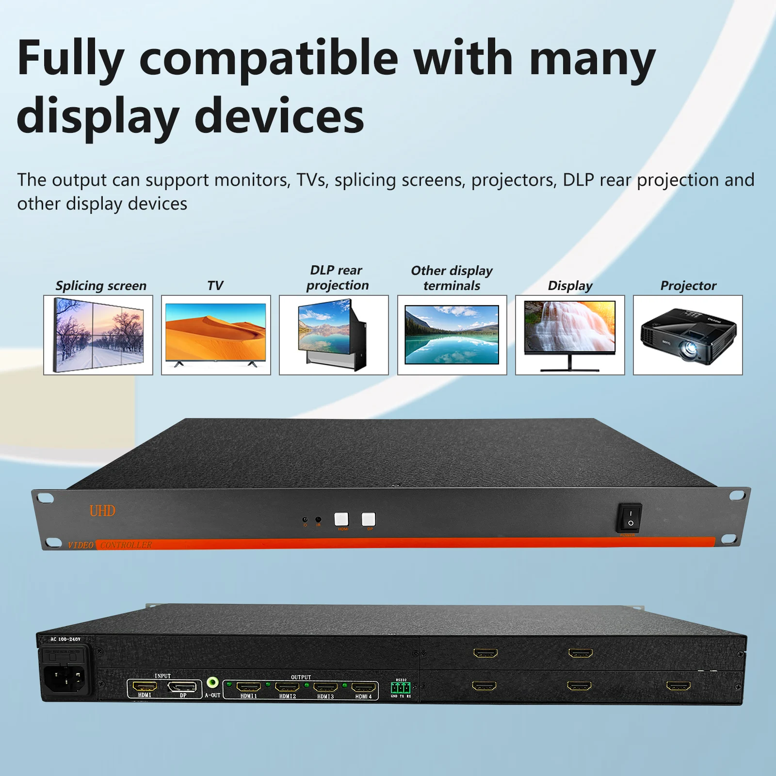 4K Video Wall Controller 1in 9out 3X3 Processor Ultra Hd Ondersteunt Dp Point-To-Point Ingang Hdmi-Compatibele 1.4 + Dp1.2 Splicing Box