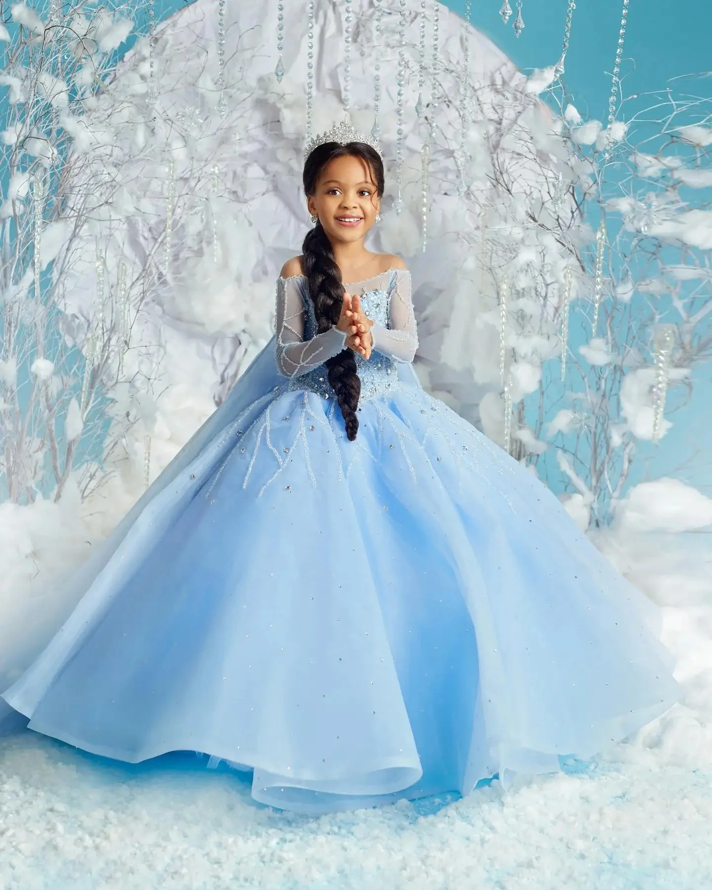 Frozen Ice Queen Girl Pageant Dress Customized Flower Girls Dresses Princess Aisha Light Sky Blue Kids Party Baby Birthday Gowns