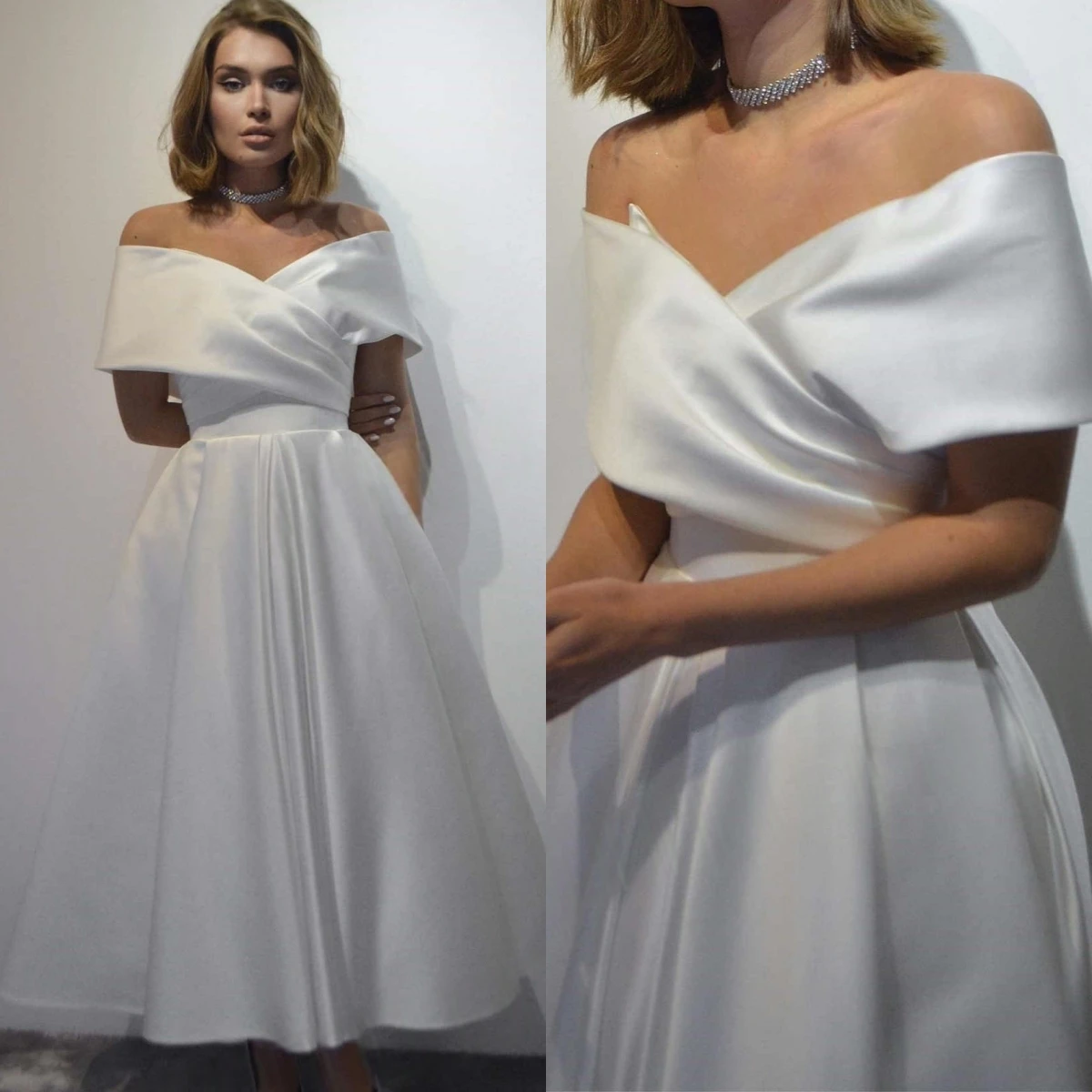 Abito da sposa squisito in raso formale personalizzato Abiti da sposa con temperamento senza maniche alla moda da sogno con scollo a cuore sexy