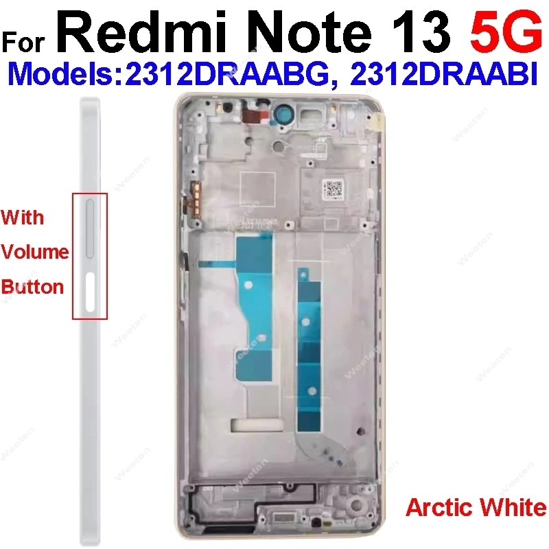 Middle Frame Bezel Holder For Xiaomi Redmi Note 13 Pro Plus 5G LCD Middle Frame Housing Cover With Volume Side Button Parts