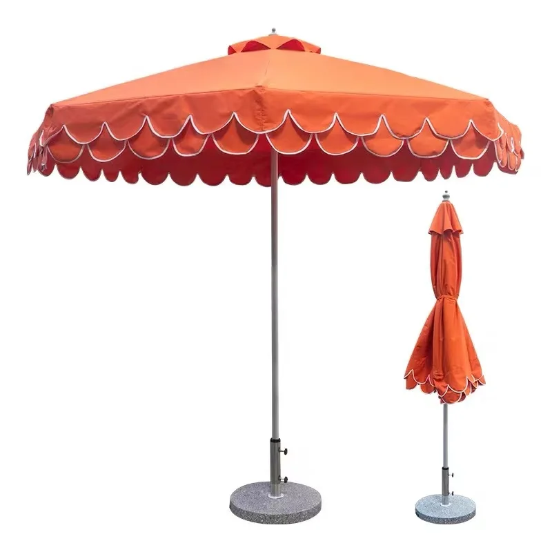 2.7m Large Custom Aluminum Pole Hotel Furniture Two-Tier scalloped Parasol Patio Swimming Pool Sun Outdoor Garden Beach Umbrella