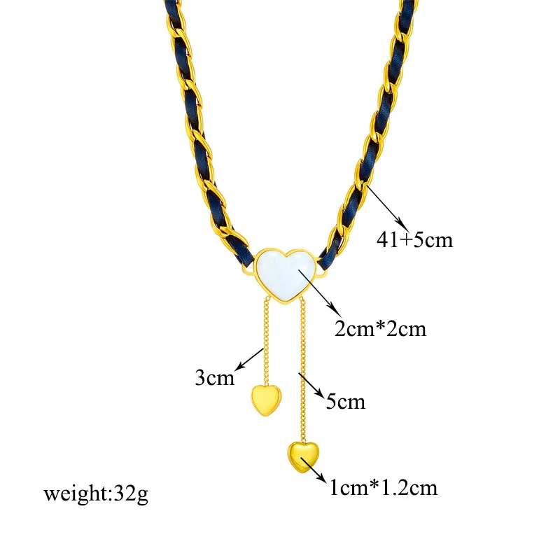 LAMENGLY 316L Stainless Steel Heart Pearl Tassel Pendant Necklace For Women Girl New Retro Leather Chain Non-fading Jewelry Gift