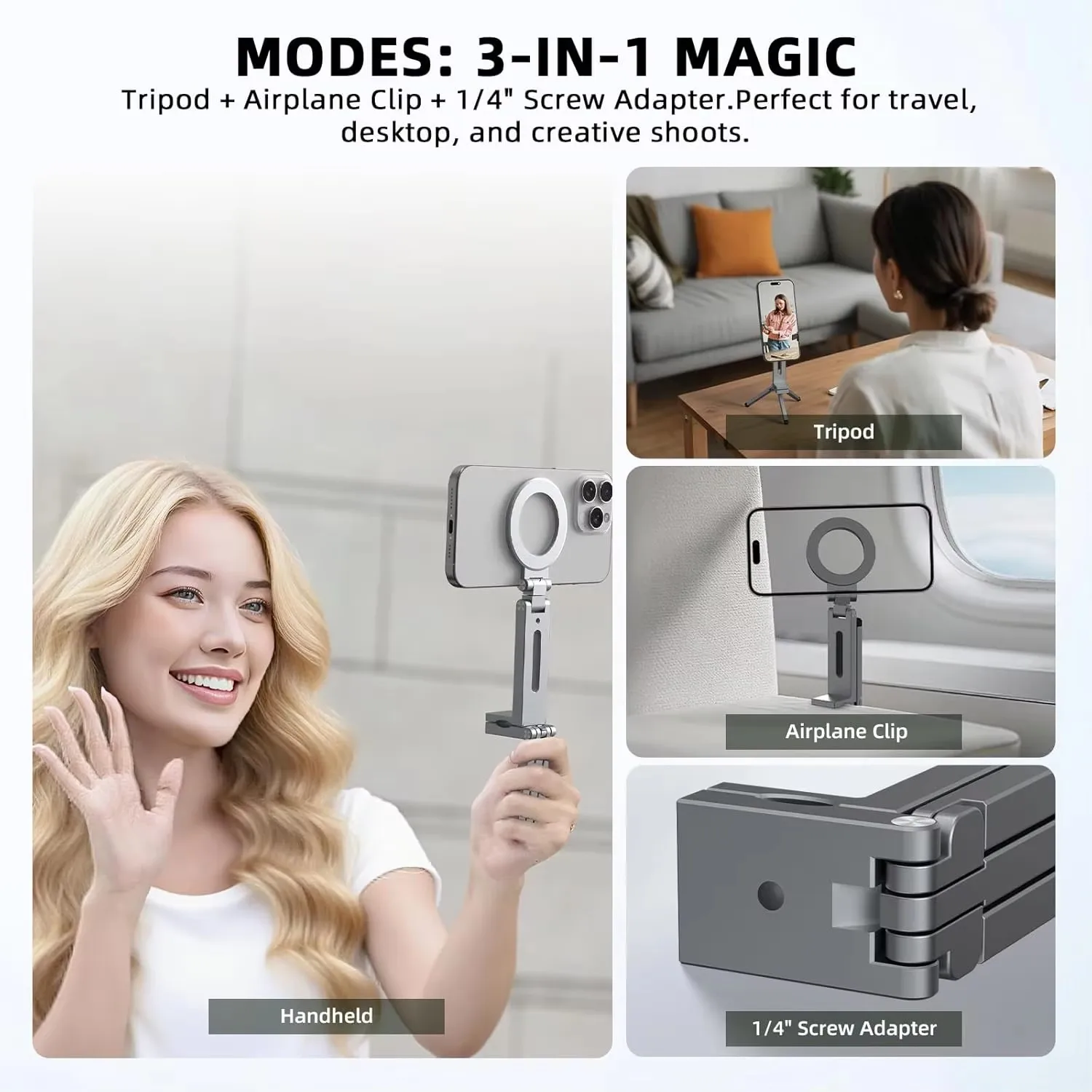 Universal Magnetic Phone Holder Travel Essentials Flexible Rotation Hands-Free Airplane Phone Mount Seat Adjustable Phone Stand view 3