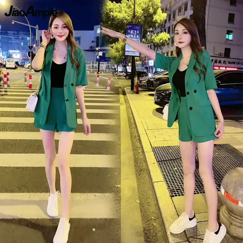 

Women's Summer Suit 2022 New Casual Suit Jacket Shorts Two Piece Korean Fashion Elegant Blazers Pants Set Female Trouser Clothes