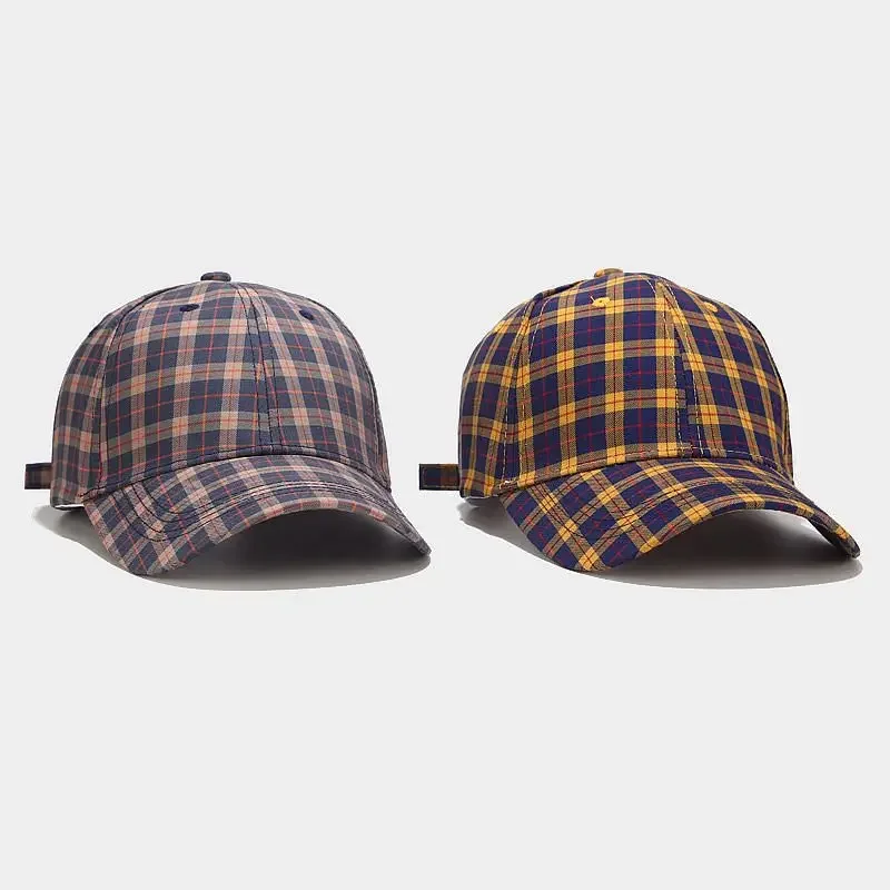 Men\'s Red Plaid Cap Classic 6 Panel Baseball Caps Adjustable Dad Hat Fashion Versatile Ladies Yellow Green Outdoor Outing Visor