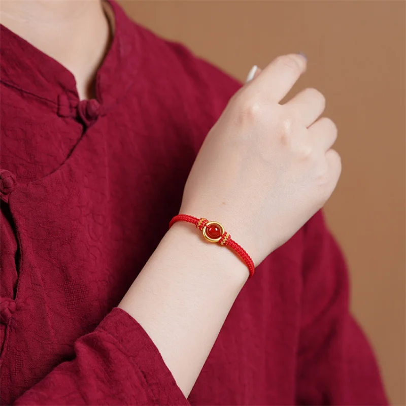 Red Agate Rabbit Year Bracelet Female Peace Buckle Carrying Strap Men's and Women's Bracelets This Animal Year Red Rope Couple G