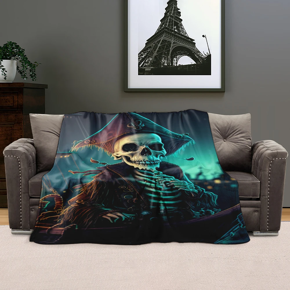 Customized Blanket Skull Warmth Halloween Undead Fleece Blanket, Bedroom Sofa Travel Blanket