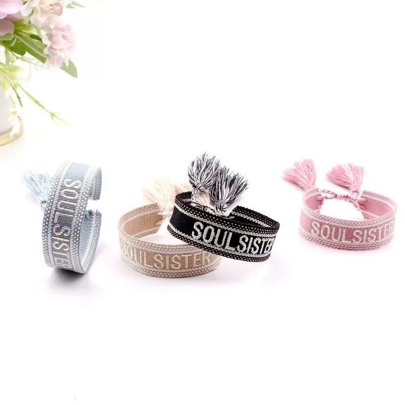 Bohemia National Style Creative Hand-woven Colorful Embroidery Letter Bracelet For Women Adjustable Wrist Strap Fashion Jewelry