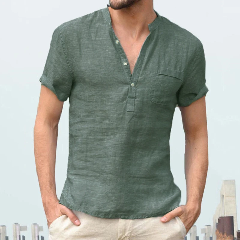 

Мужская белая рубашка на пуговицах с коротким рукавом, приталенного кроя, модная блузка на все сезоны от другого бренда