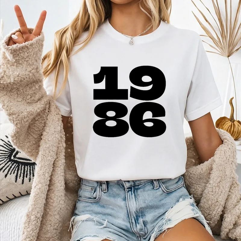 Minimalist Vertical Chunky Bold 1986 Graphic T Shirt Unisex 40th Birthday Casual Short Sleeve Street Tee