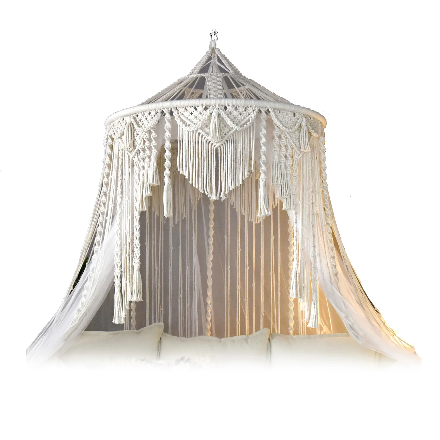 Hand-woven bed curtains, domed princess mosquito nets adorn tents, Bohemia