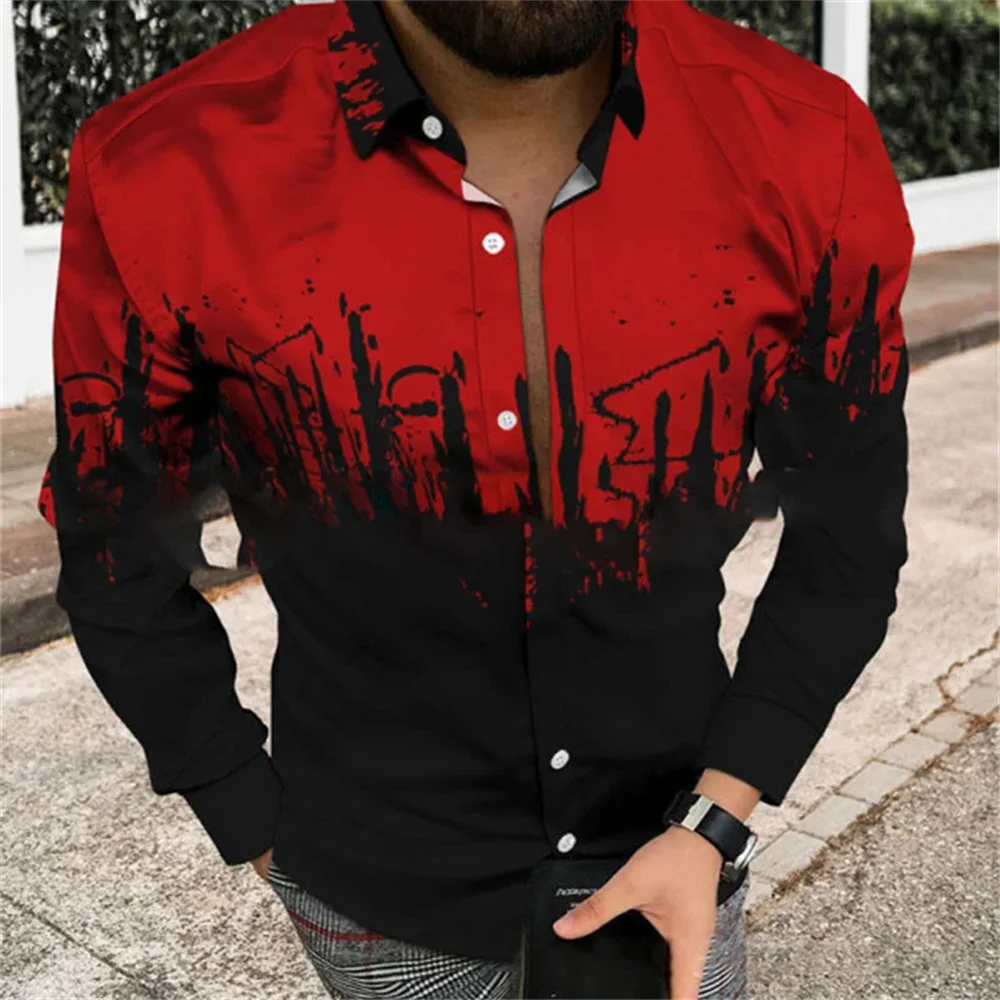 

2025 Designer New 3D Printing Pattern Graffiti Line Plaid Shirt Fashion Men's Street Outdoor Casual Lapel Large Size Male Top