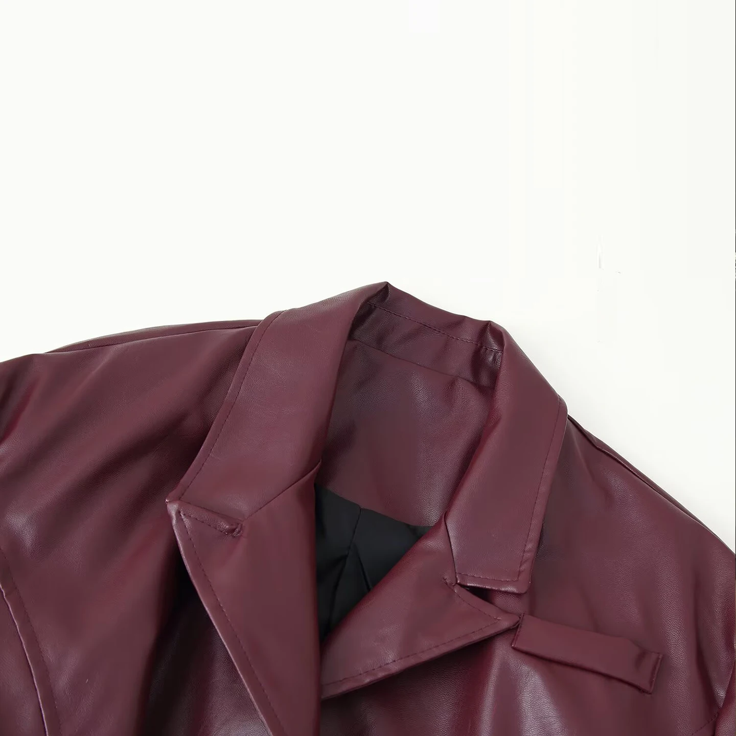 Nowa damska kurtka skórzana na jesień 2025, z długim rękawem, wiązana w talii, z kołnierzem, idealna do dojazdów do pracy, młodzieżowa, o luźnym kroju.