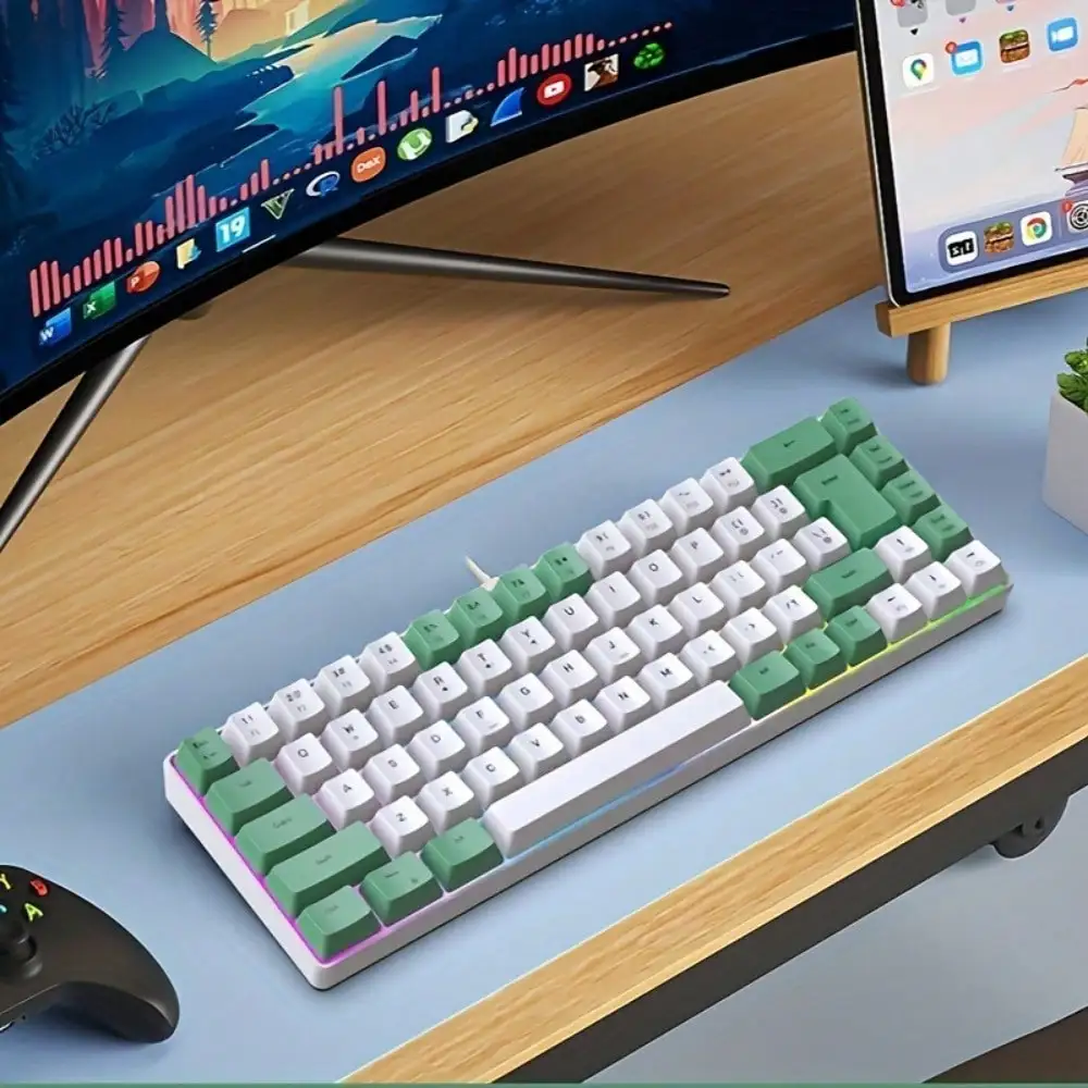 68-Key/61Key RGB Backlit Mechanical Feel Gaming Keyboard - Wired TpcKey With Wire Separation Design, Ergonomic Layout For Office & Gaming, USB-Powered, No Battery Needed, K701 Model, Gaming Keyboard, Office Keyboard, Modern Aesthetic, Durable Construction