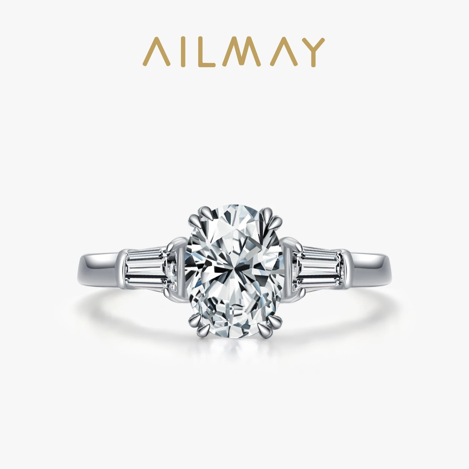 Ailmay Luxury Oval Dazzling Ring Solid 925 Sterling Silver AAAAA Clear Zircon Finger Rings For Women Wedding Fine Jewelry Anel