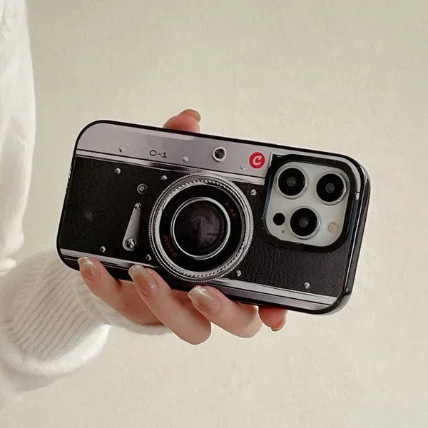 Casing kamera Retro versi 2.0 akrilik Upgrade Border, sarung ponsel untuk IPhone 11 12 13 14 15 16 Pro Max