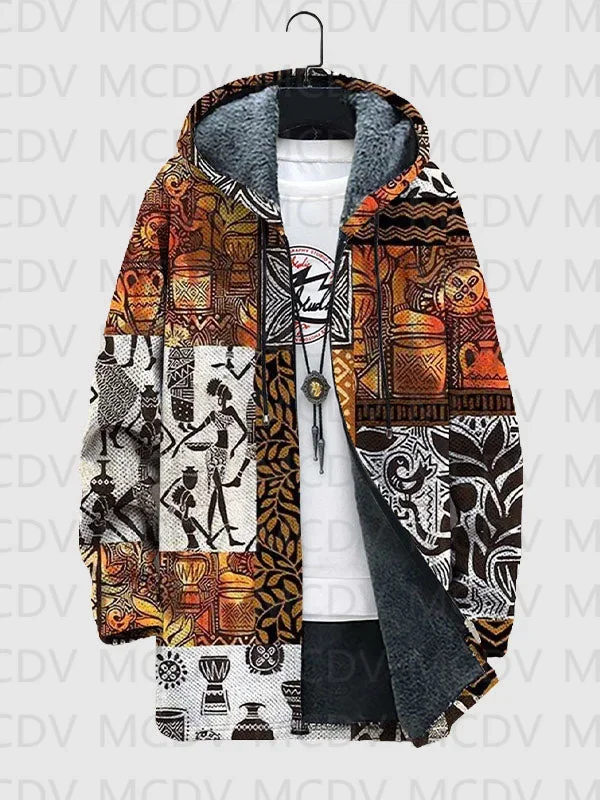 Men's Retro Western Aztec Fleece-lined Zip Jacket Warm Jacket